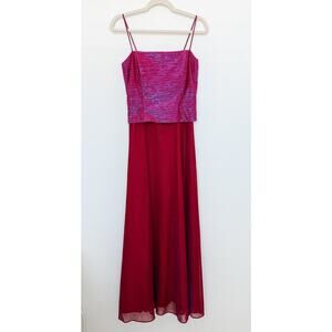 VTG Y2K Betsy & Adam Shimmer Tulle Dress Red Size 8 Fairy Grunge Coquette Formal